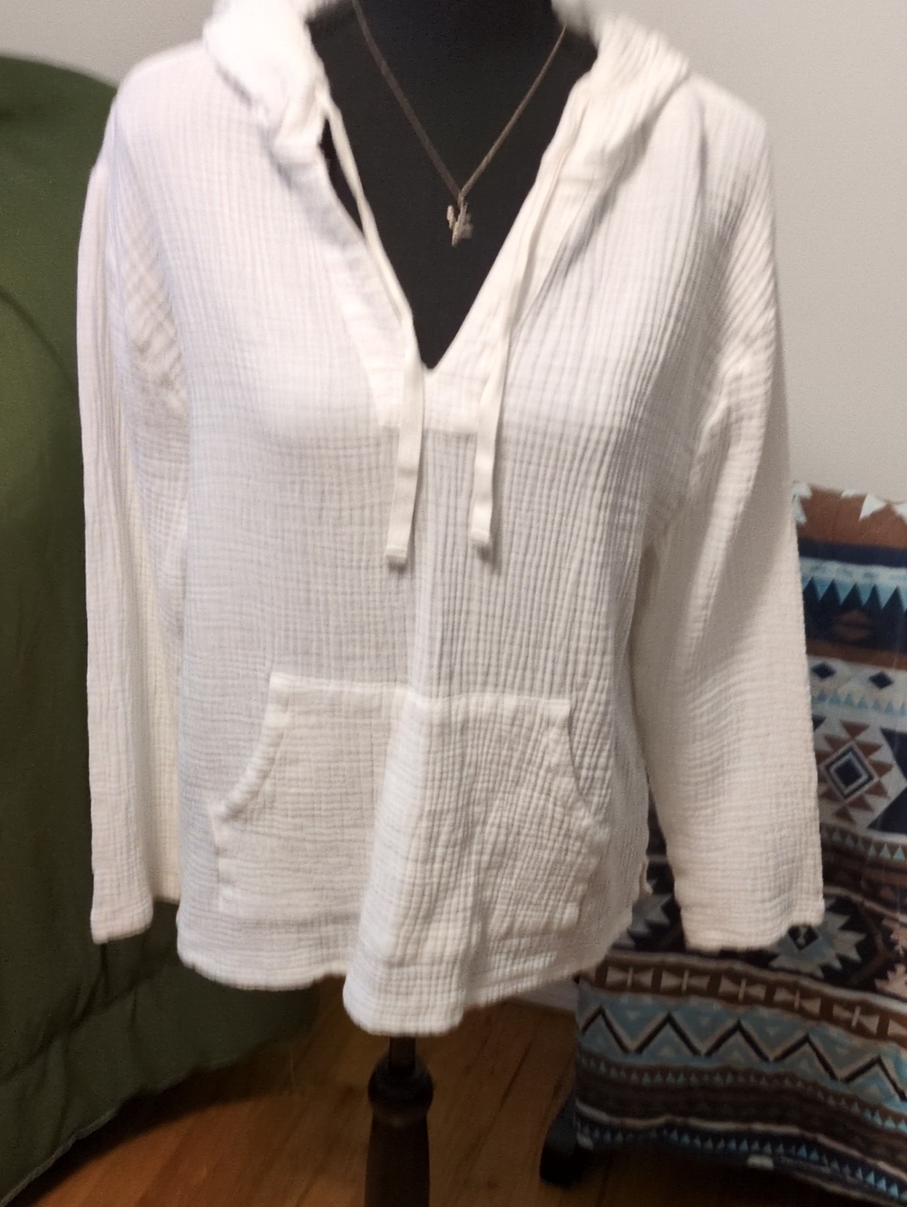 Natural Reflections White Gauze Hooded Pullover